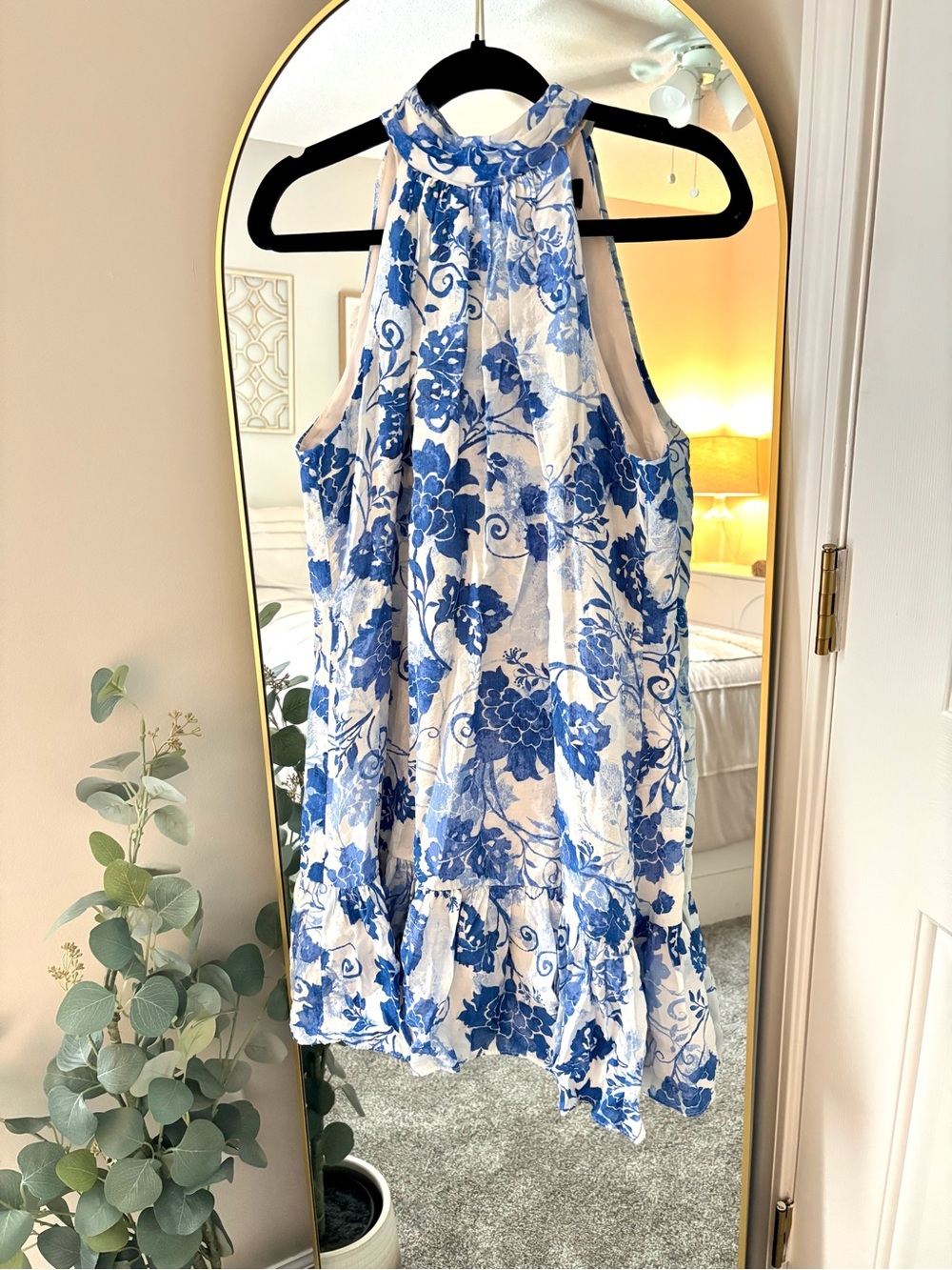 MSK Blue and White Floral Halter Dress